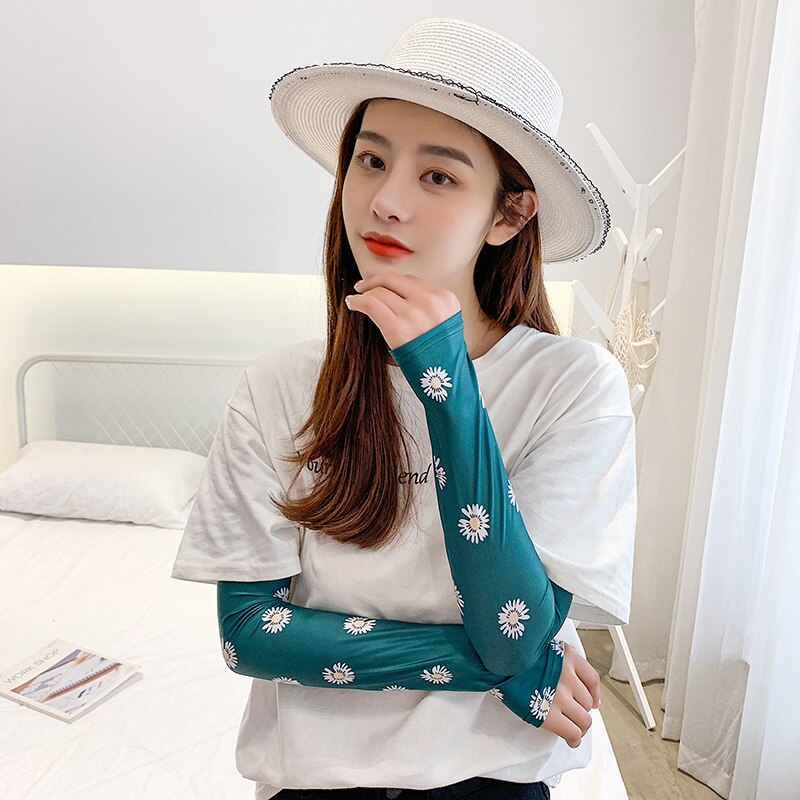 Women's Summer Net Red Ice Sleeve Cute Printing Sun Protection Oversleeves Outdoor Riding UV Protection Armband: AW9