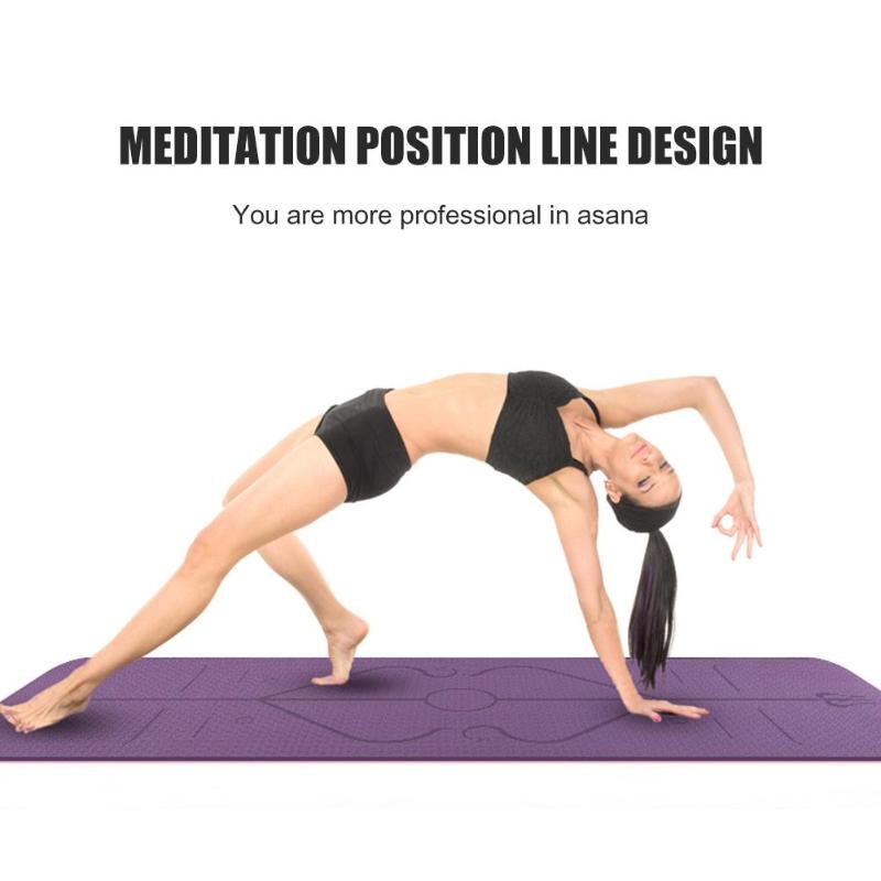 Yogamatten, draagbare antislip fitnessapparatuur, yogamat tpe, tweekleurige mat met positielijn voor beginners