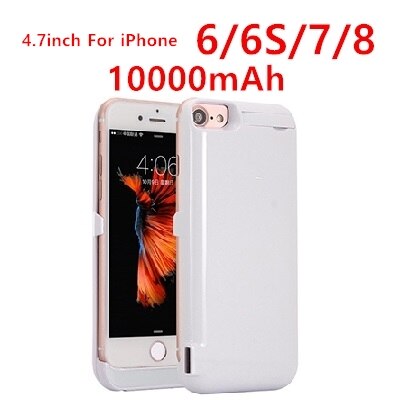 10000 mAh ładowarka Case dla iPhone 7 6 6s 8 Plus telefon ładowania baterii skrzynki pokrywa dla iPhone 5 SE 5S 5C Power Bank Case: 6 6s 7 8 White
