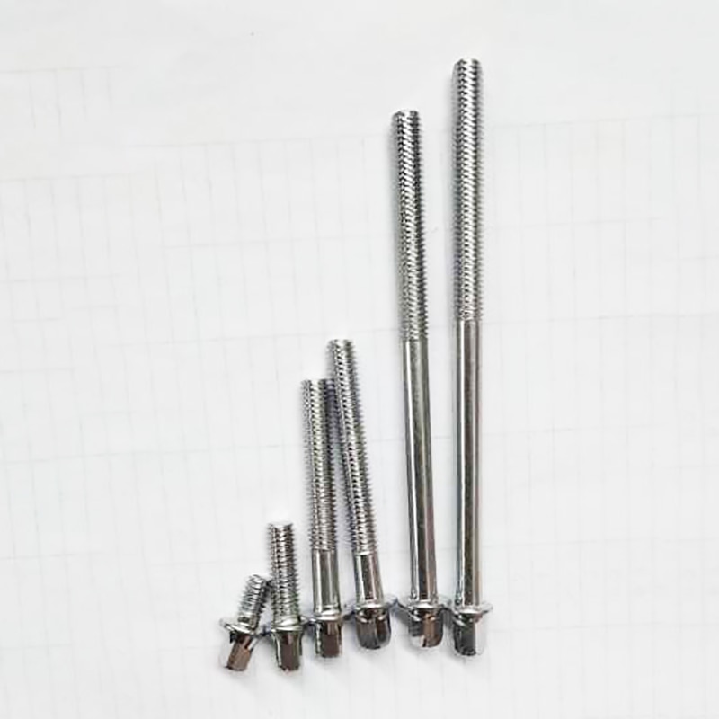 Pernos de tambor, tornillos de tambor, M5 7/32 Imperial, especificación, accesorios cuadrados exteriores plateados, 100mm, 110mm, 120mm, 130mm de longitud, 6 piezas, 1 lote