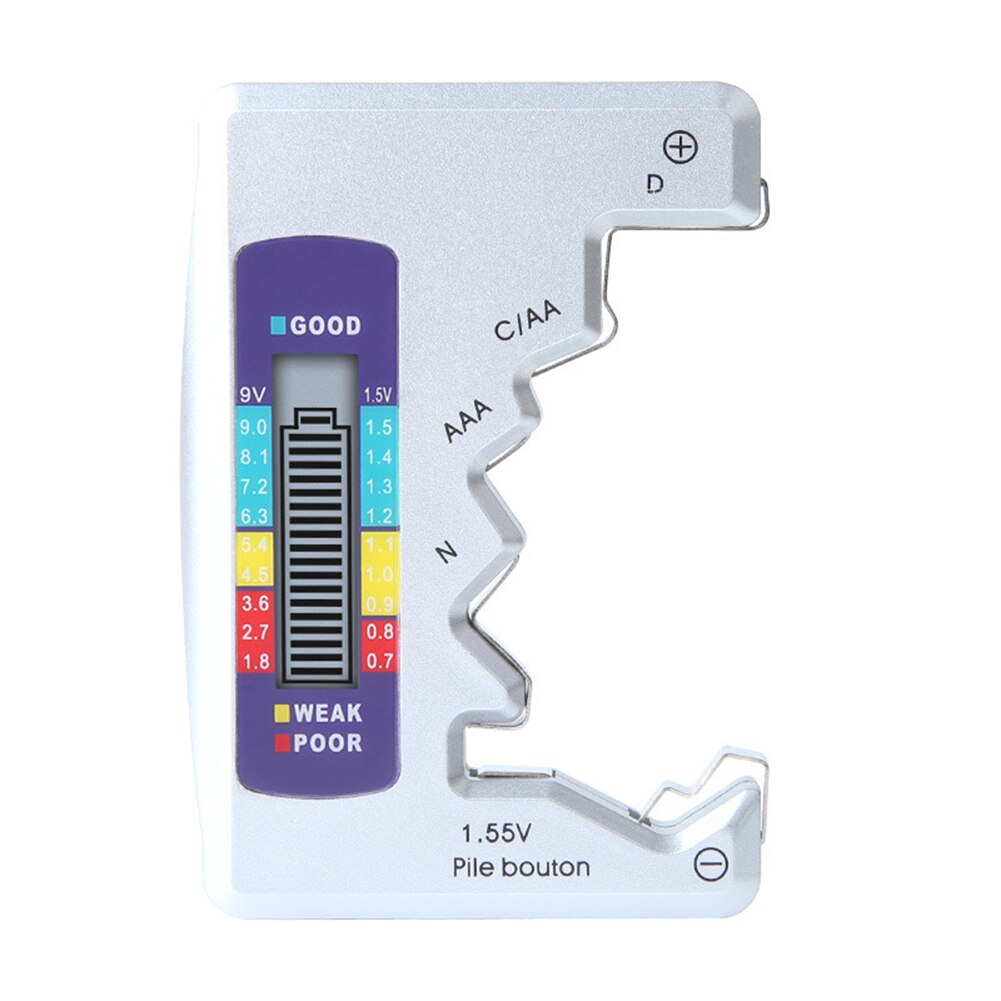 Digital Battery Tester LCD Display C D N AA AAA 9V 1.5V Button Cell Battery Capacity Check Detector Capacitance Diagnostic Tool: White