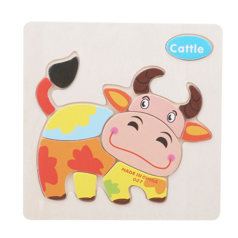 1 Pc Houten 3D Puzzel Houten Speelgoed Voor Kinderen Cartoon Dier Puzzels Intelligentie Kinderen Brain Teaser Educatief Speelgoed: Cattle