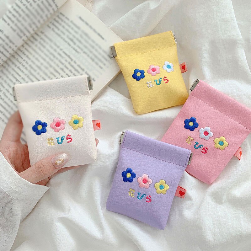 Sac de rangement pour femmes, mignon sac de rangement pour fleurs broderie, porte-monnaie Portable, câble de données, écouteurs Bluetooth étui de protection
