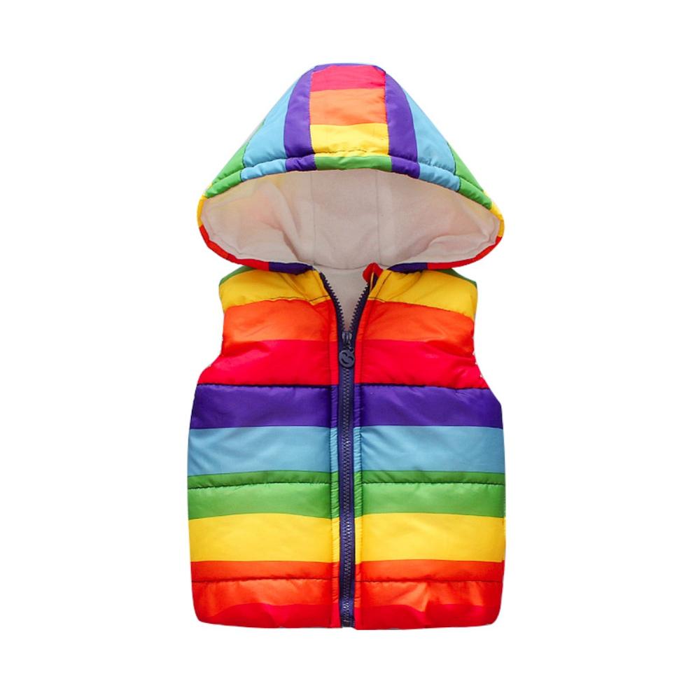 Casual Winter Rainbow Striped Kids Clothing Boy Vests Jacket Girl Hooded Waistcoat Baby Boys Vest Coats: 4T