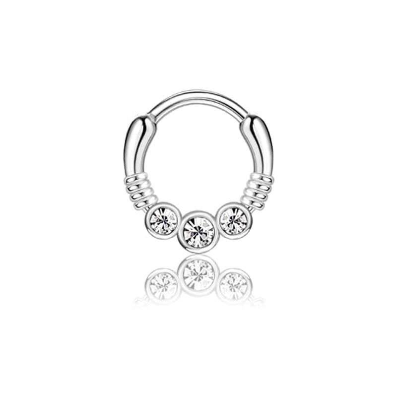 Drperfect Septum Clicker Ring Rvs Opaal Kraakbeen Helix Tragus Hoepel Daith Oorbellen Neusringen Hoepel Piercing Sieraden: GRIJS / Licht Geel Kleur