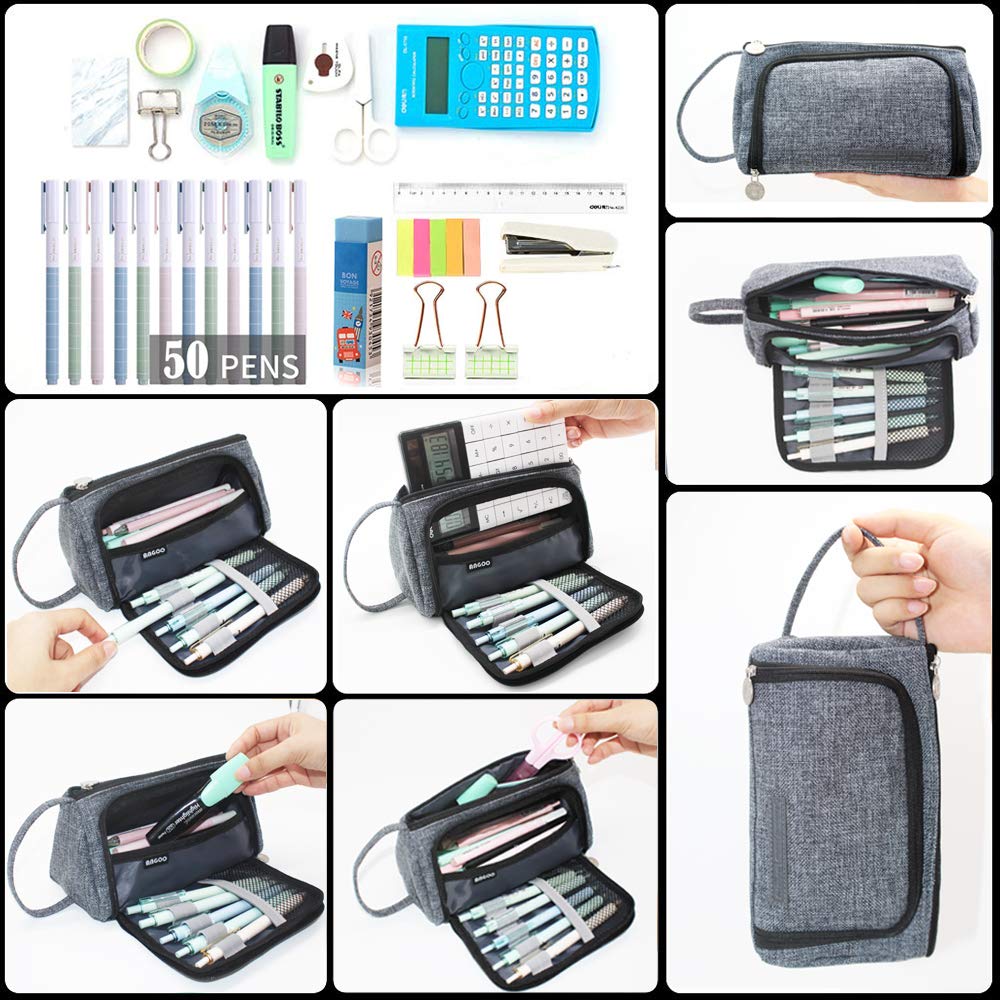 Solid Color Dark Grey Pencil Pouch Big Capacity Pen Bag Side Open Stationery Tools Case Make Up Bag Pencil Bag School Girl