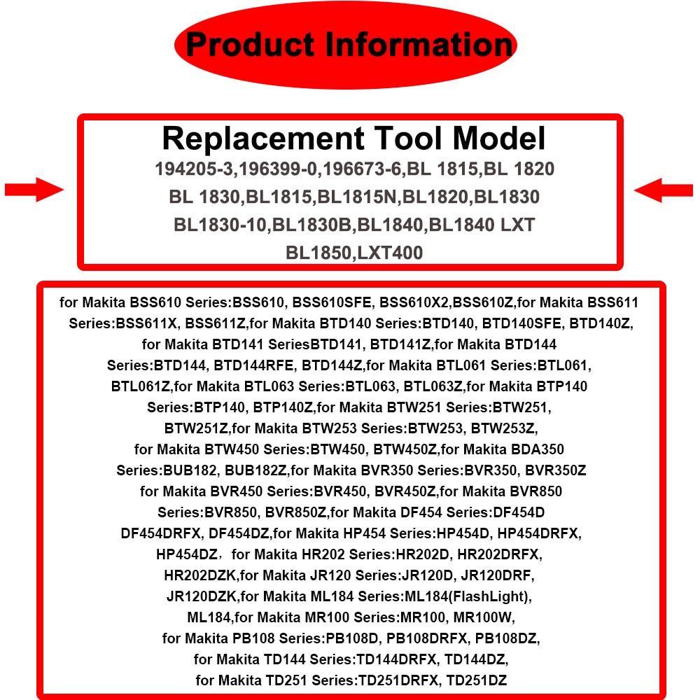BATTOOL-batería de iones de litio de 18V, 3000mah, para herramientas eléctricas Makita BL1815, BL1820, BL1830, BL1815, BL1815N, BL1820
