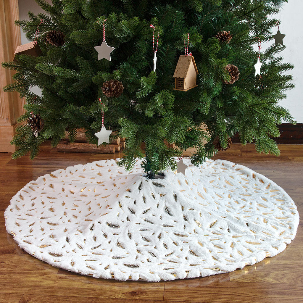 Doek Veren Kerstboom Rok Zachte Dikke Besneeuwde Wit Rustieke Boom Mat Party Decor: Gold 90cm
