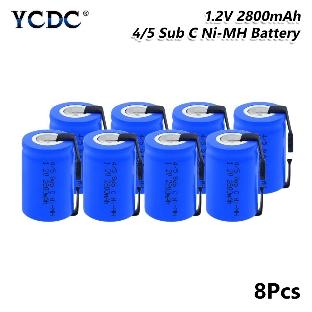 YCDC 4/5SC SC Sub C li-ion Li-Po Lithium Battery high-discharge 1.2V 2800mAh Rechargeable Ni-MH Batteries With Welding Tabs: 8 PCS