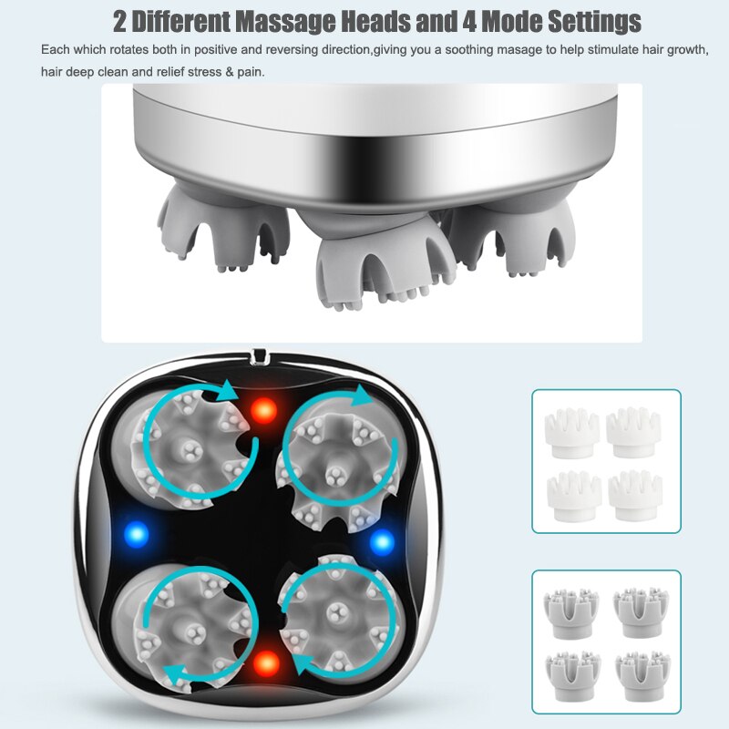 4D Electric Head Massager Scalp Massager IPX7 Waterproof Promote Hair Growth Body Neck Deep Tissue Kneading Massage Rechargeable