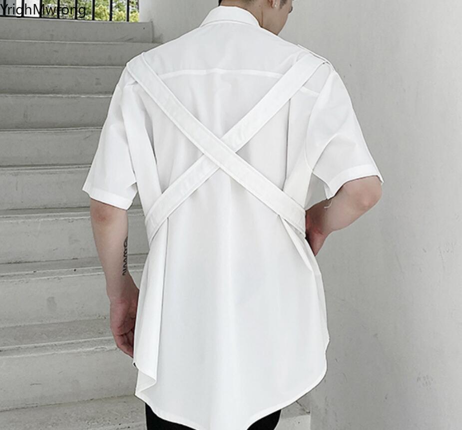 Plus size afneembare ring harnas kooiband hiphop harajuku streetwear heren overhemd zak blouse vrouw koreaanse punk