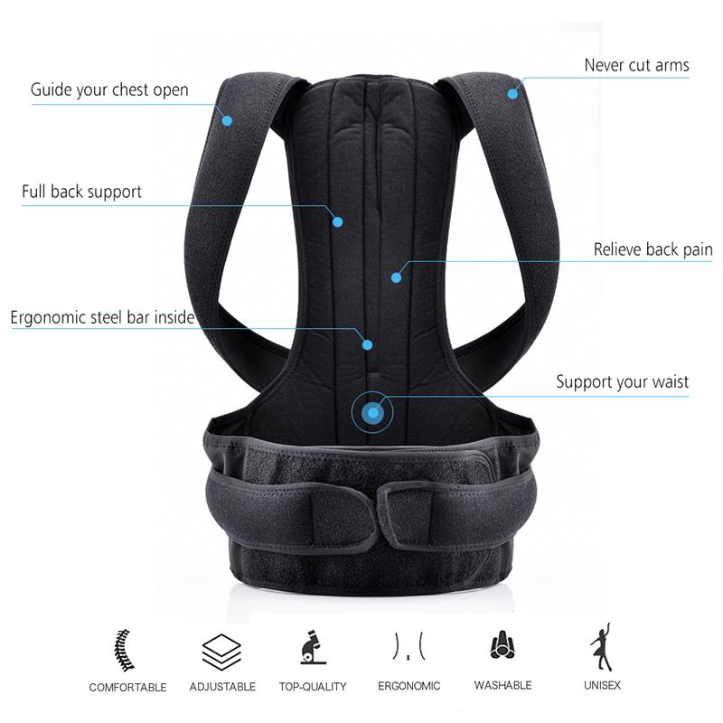 Lichtgewicht Back Brace Houding Corrector Volledige Back Ondersteuning Riemen Voor Opluchting Terug Schouder Lumbale Pijn Brace Wervelkolom Ondersteuning Riem