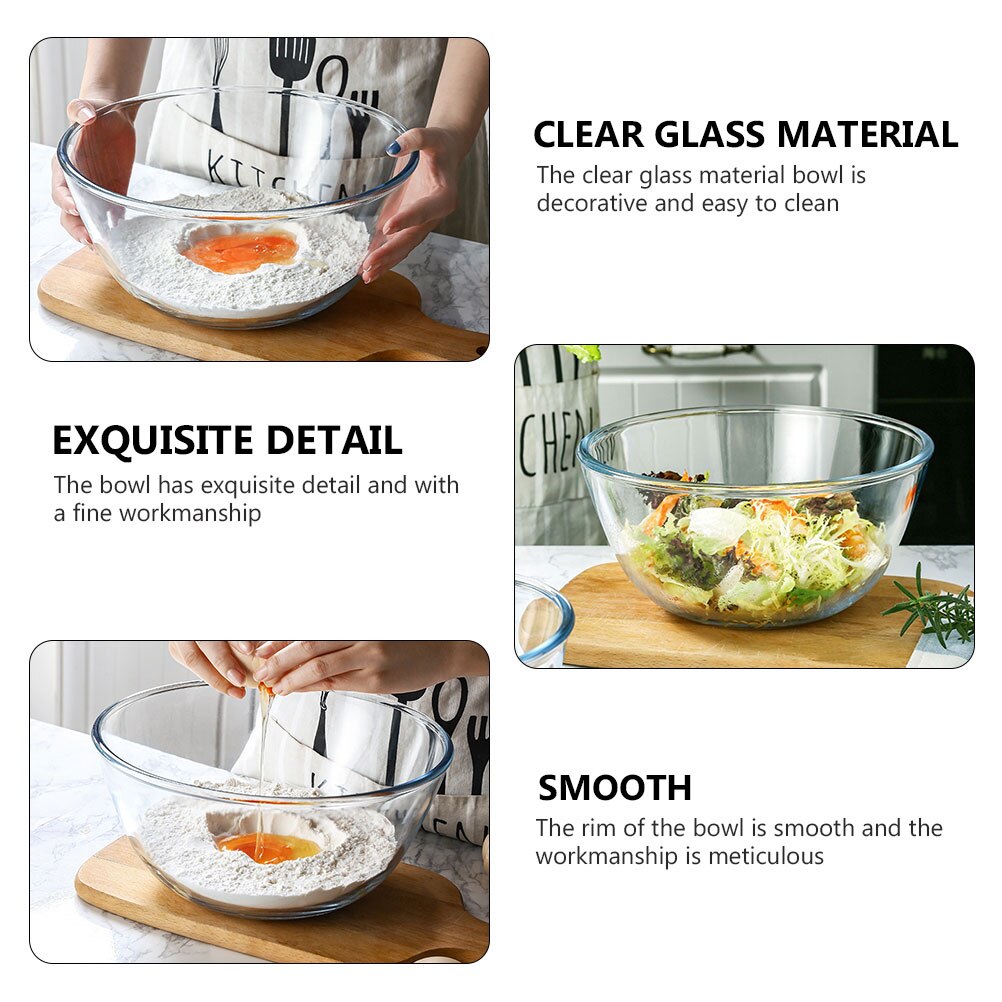 1Pcs Transparent Salad Bowl Noodle Bowl Salad Mixing Bowl Kitchen Glass Bowl Food Serving Bowl for Decoration Home