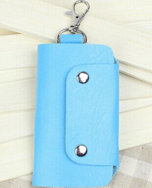 Velishy Mini Key Wallet Purse Cheap Candy Colors Women Men's PU Leather Pocket Keys Organizer Holder Pouch Case Bag: Blue