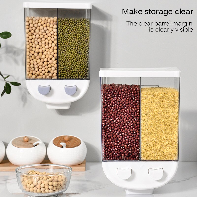Wall Mounted Press Cereals Dispenser Grain Storage Box Dry Food Container Organizer Kitchen Accessories Tools