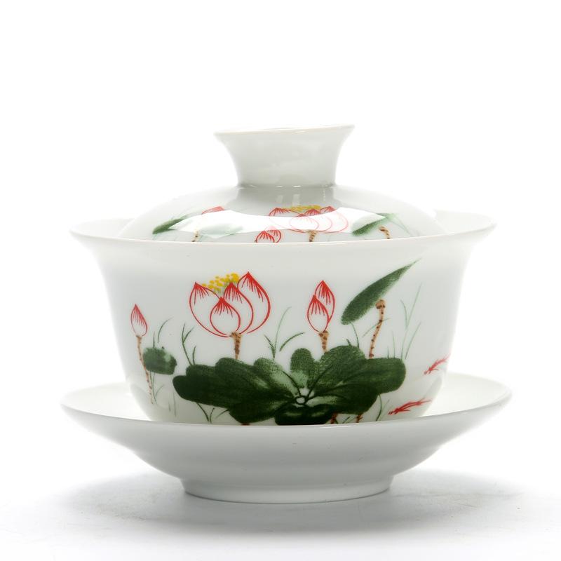 Chinese Traditional Gaiwan Teaware Set Ceramic Teapot Kettle Handpainted Gaiwan Set Porcelain Chinese Kung Fu Tea Set Tea Tureen