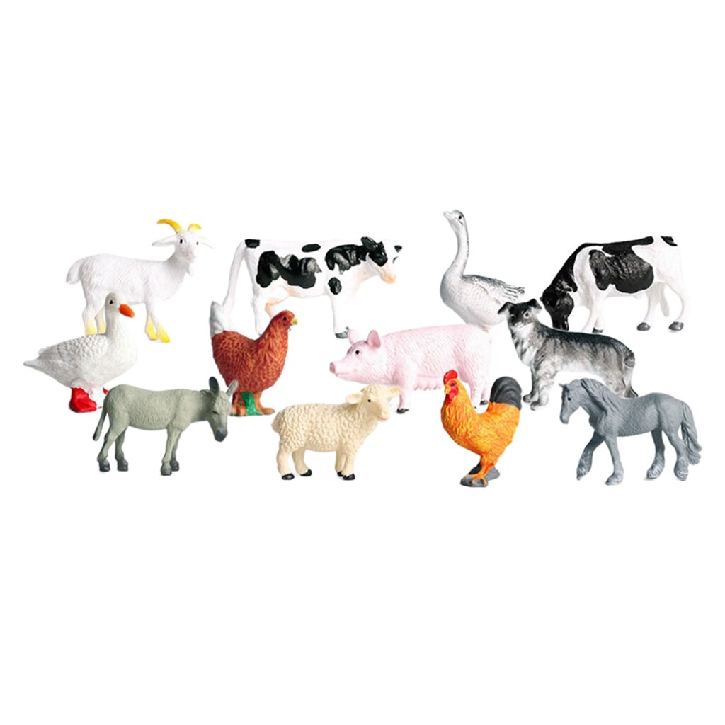 12 Pack Miniature Farm Animals Figures Toys Set, Realistic Domestic Plastic