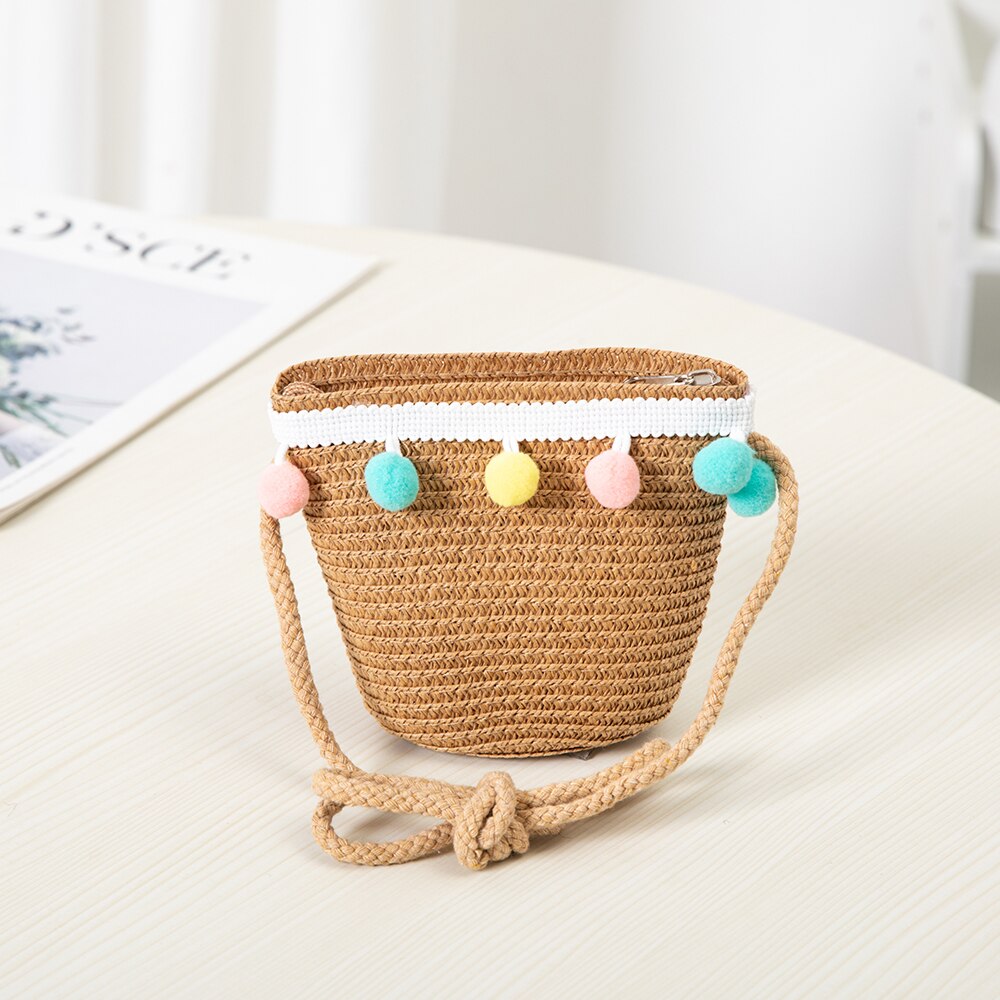 Handgemachte Sommer Kinder Mädchen Schulter Tasche Daisy Blume Stroh Umhängetasche Kinder Schlüssel Geldbörse Nette Prinzessin Mini Handtasche: Style 4