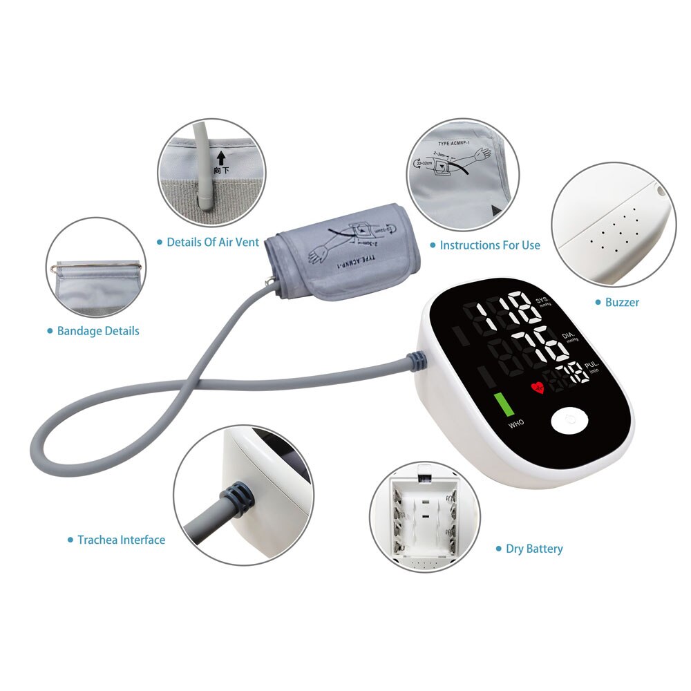 Arm Automatic Blood Pressure Monitor BP Sphygmomanometer Pressure Meter Tonometer for Measuring Arterial Pressure