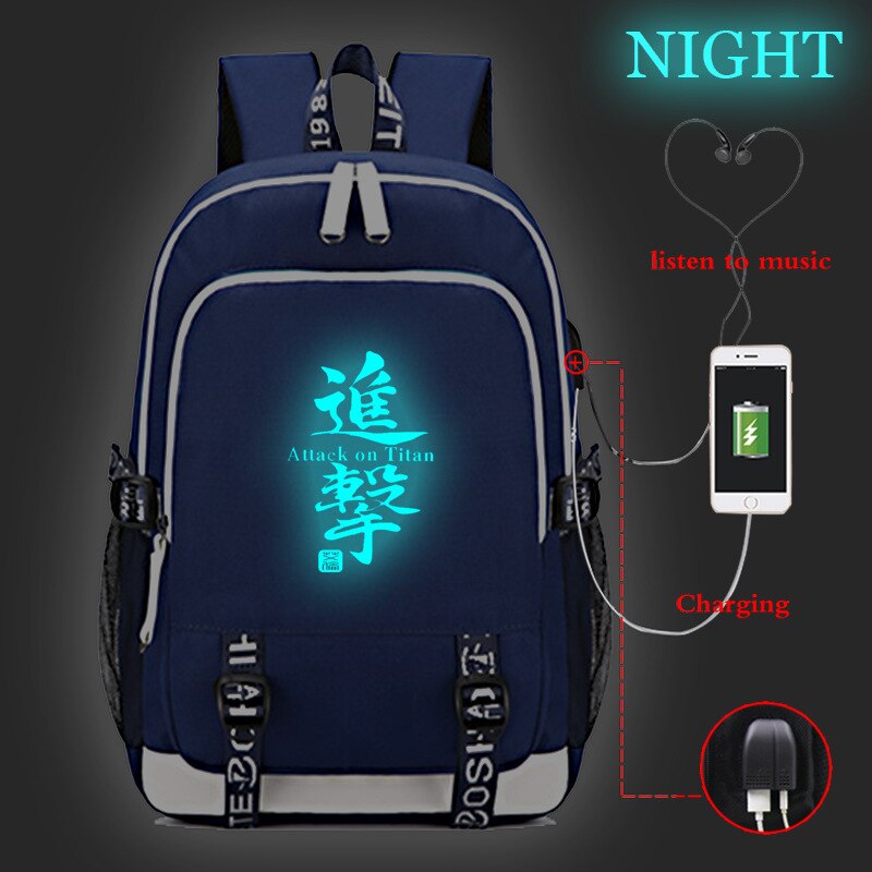 Ataque en Titán luminoso USB carga mochila de de ataque en Titán mochila de estudiantes niños niñas mochila