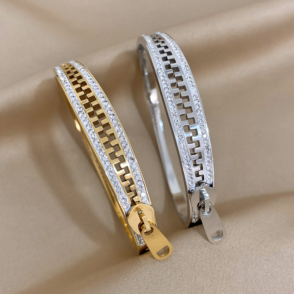 Pulsera con cremallera Original, brazalete con dije, pulseras de mano con cremallera de acero inoxidable, joyería de lujo chapada en oro para mujer de