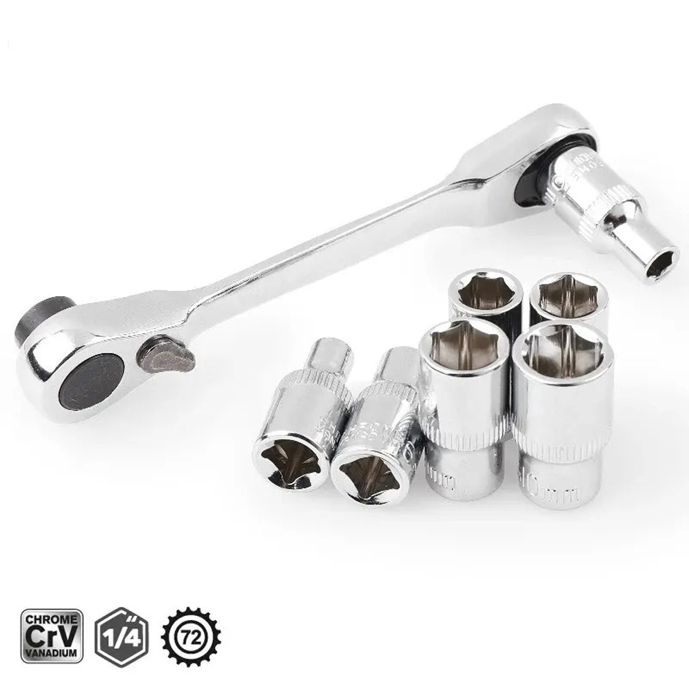Mini llave de trinquete de doble extremo, llave de trinquete de enchufe rápido, destornillador de 72 dientes de 1/4 pulgadas, llaves dinamométricas hexagonales, herramientas de reparación manual