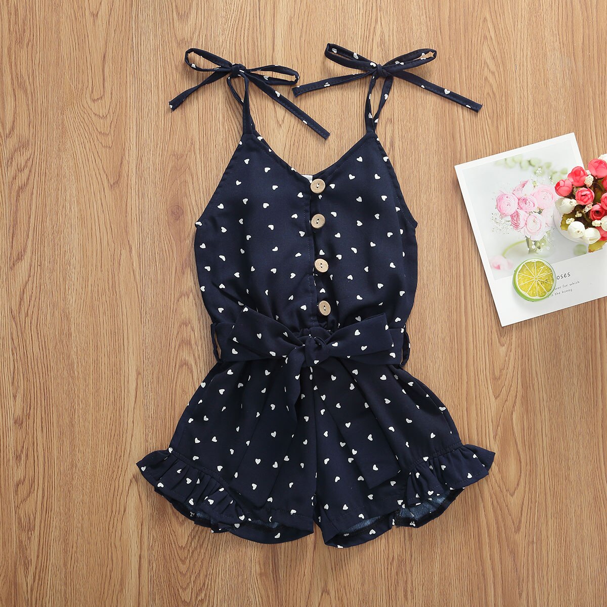 Baby Summer Clothing Toddler Kid Baby Girl Strap Sleeveless Romper Jumpsuit Little Hearts Print Shorts Outfits
