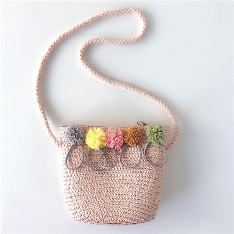 Handgefertigte mädchen-schultertasche aus stroh mit blumenmuster, umhängetasche, schlüssel- und münzfach, süße prinzessinnen-handtasche, 5 2022