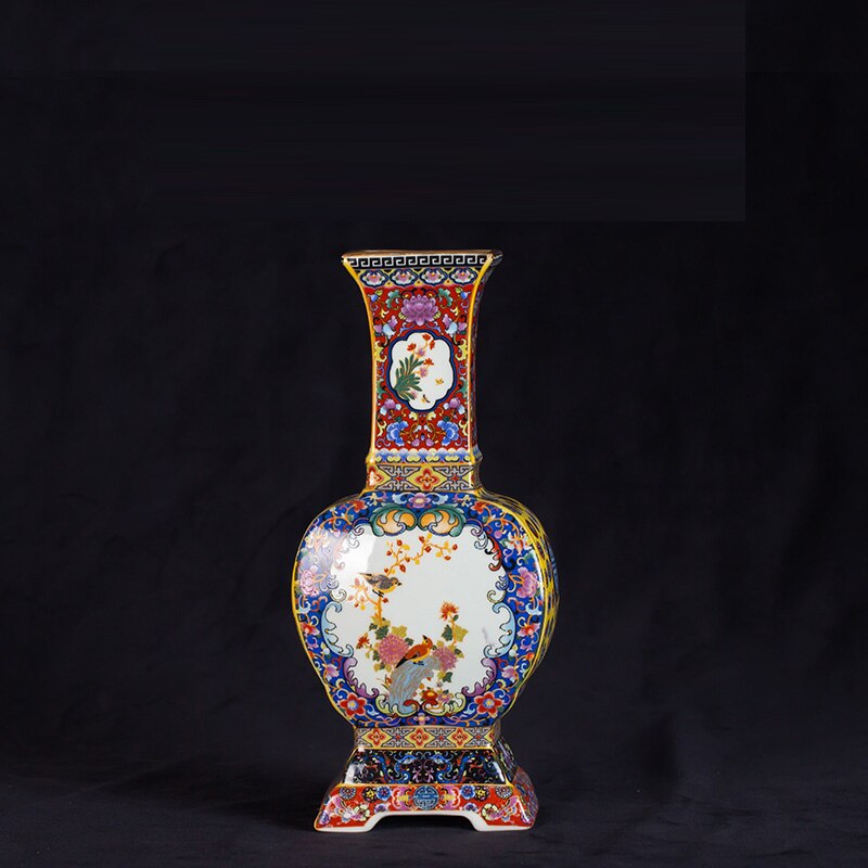 Yongzheng enamel vase with gold flower vase Jingdezhen antique ceramic vase vase: D