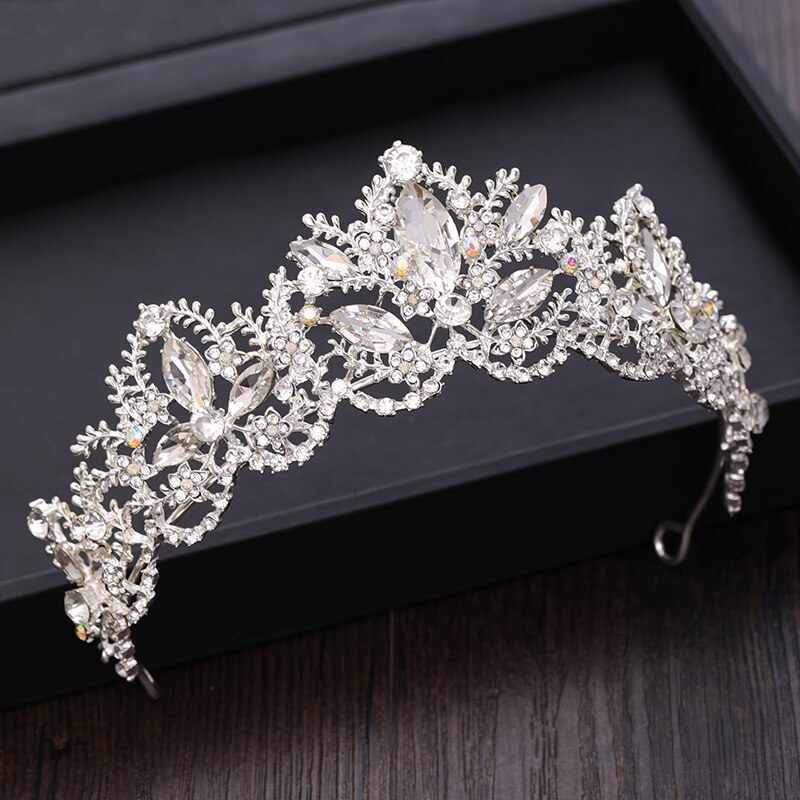 Trendy Bridal Hair Accessories Silver Color Crown Headdress Baroque Rhinestone Crystal Wedding Tiara Hair Jewellery Accessories