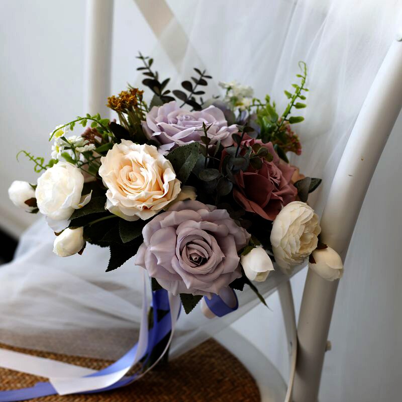 HIMSTORY INS Korean Wedding Props Artificial Flowers Bridal Roses Flowers Bridal Bouquets