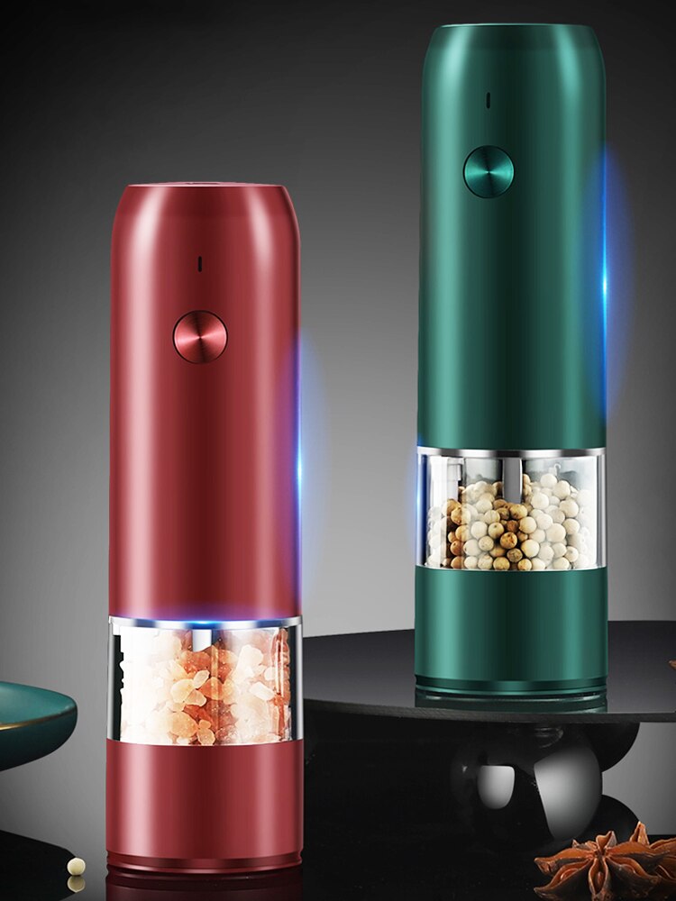 Electric Automatic Mill Pepper And Salt Grinder with LED Light USB Charging Spice Salt Pepper Grinder Adjustable Coarseness Mill