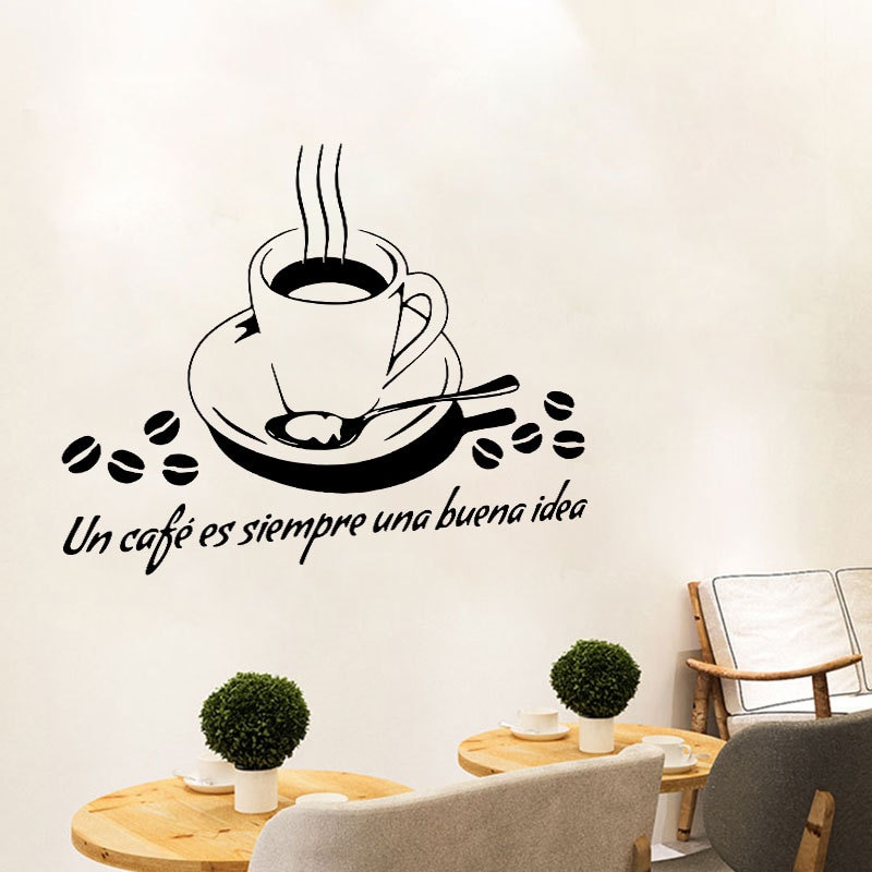 Un cafe es sirmpre una buena idee Spaanse muur sticker woonkamer restaurant Decals behang home decoratie koffie stickers