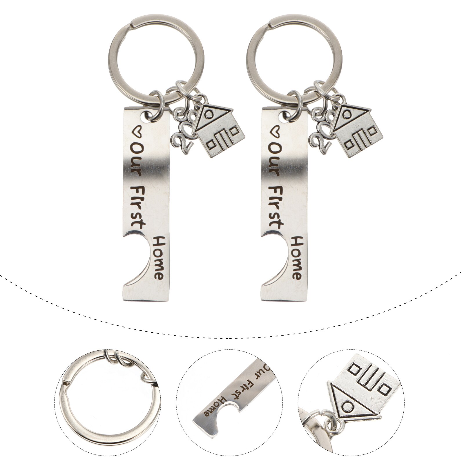 2pcs Housewarming Home Keychain Stainless Steel Key Rings
