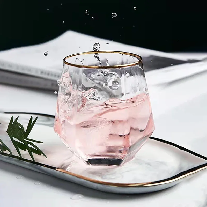 300ml Hexagonal Edge Wine Glasses Transparent Cocktail Glass Party Bar Club Banquet Drinking Ware Champagne Lemon Water Cup: PURPLE