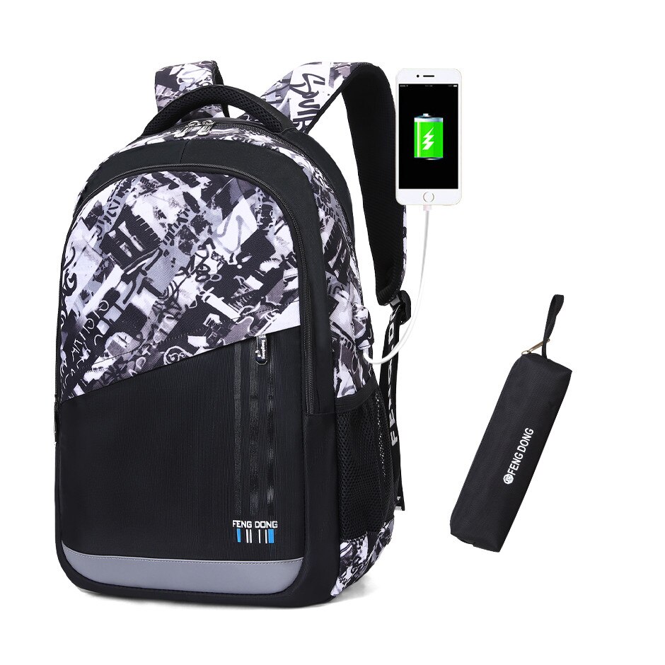 Okkid estudante grande mochila porta usb sacos de escola para adolescentes meninos bookbag bagpack masculino portátil mochila 15.6 presente: C4