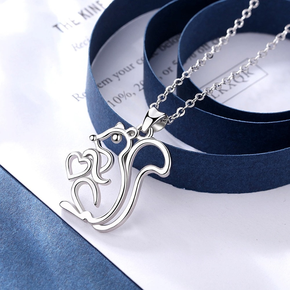 EUDORA 925 Sterling Silver Lovely Squirrel Pendant Big tail squirrel hearts pine cones Necklace Fun Fine Jewelry CYD284