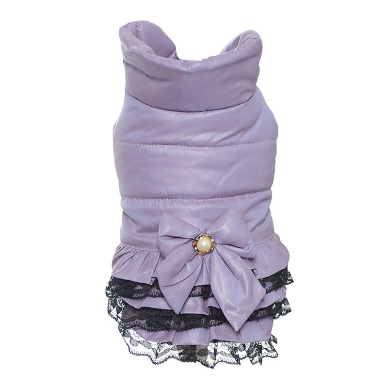 Sweet Dog Dress Clothes Winter Warm Sweety Bowknot Pet Princess Dresses Puppy Cats Teddy Dress Pet Clothing: Purple / XS