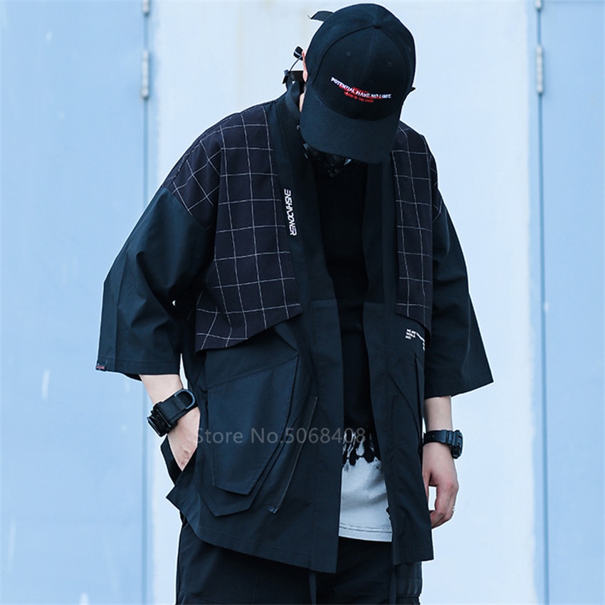 Style japonais Haori hommes samouraï Costume Harajuku Kimono Cardigan Plaid Yukata manteau pansement fête femmes Streetwear fête