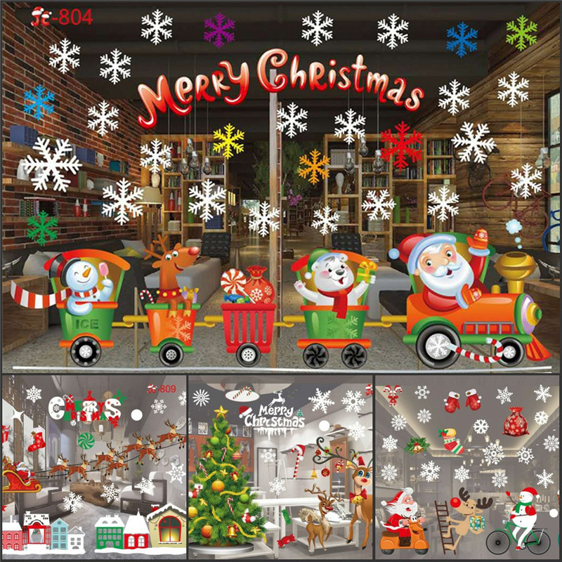 År jul hjem indretning væg klistermærke vindue klistermærke snefnug santa vindue klistermærker jul væg klistermærker til børneværelser