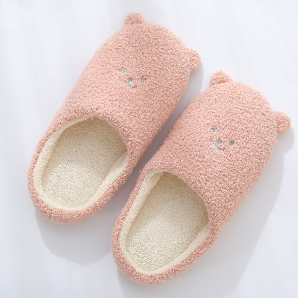 Vrouwen Leuke Cartoon Beer Slippers Winter Warm Flock Slaapkamer Slipper Indoor Platte Schoenen Zachte Pluche Slippers Zapatos De Mujer FN55