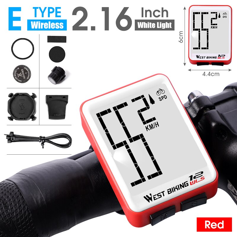 WEST BIKING-velocímetro de ciclismo, ordenador con pantalla grande de 2,8 pulgadas, resistente al agua, 20 funciones, inalámbrico y con cable, para bicicleta de montaña: E Wireless Red