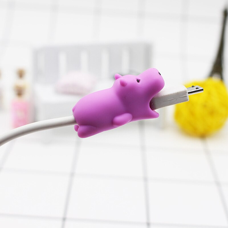 Cute Animal Cartoon Cable Saver Cover Phone USB Bite Charger Data Cord Protector Silicone DJA88