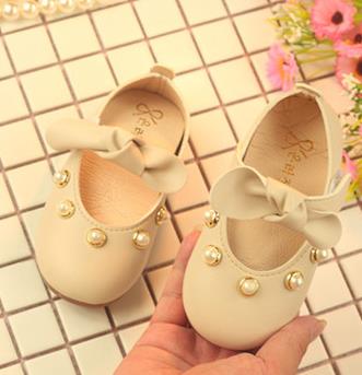 Baby Mädchen Bogen Weiche Kleinkind Schuhe Diamant Perle Frühling Prinzessin Leder Schuhe Säuglingsschuhe: Beige / 0,5