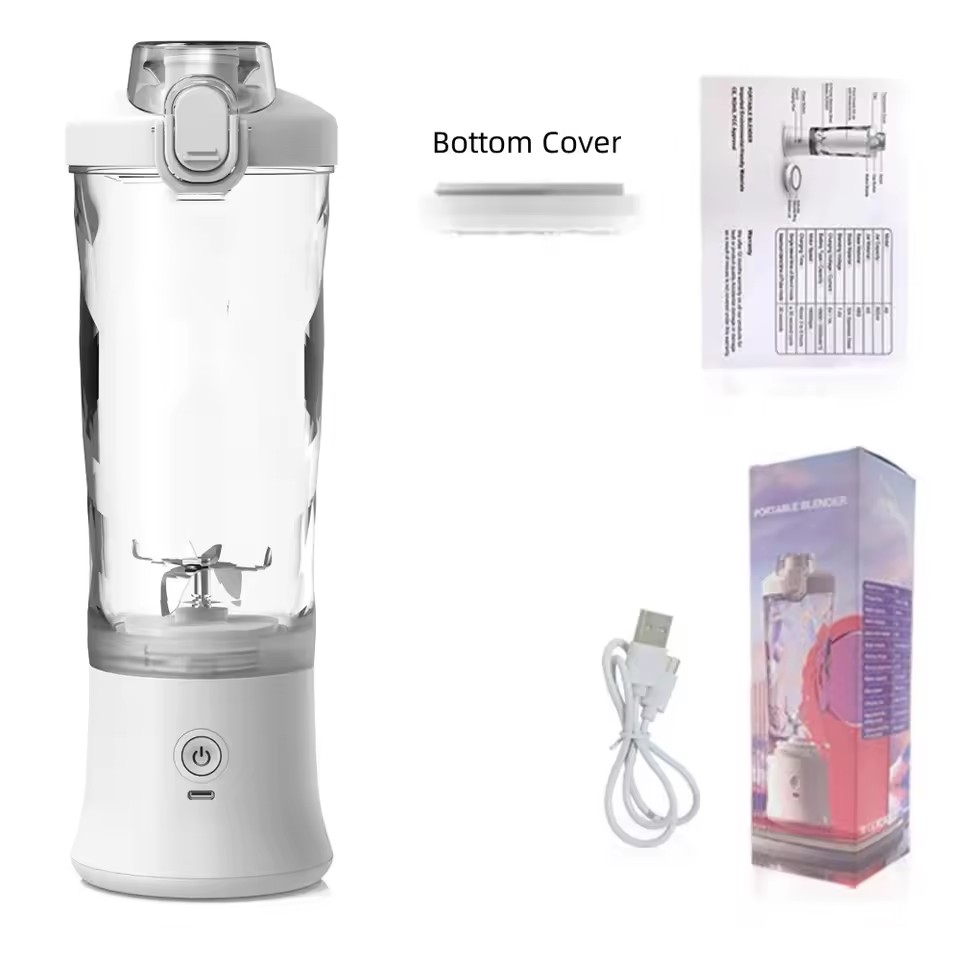 Licuadora portátil, exprimidor eléctrico de 600ML, mezclador de frutas, 4000mAh, recargable por USB, Mini licuadora, exprimidor Personal colorido: Blanco