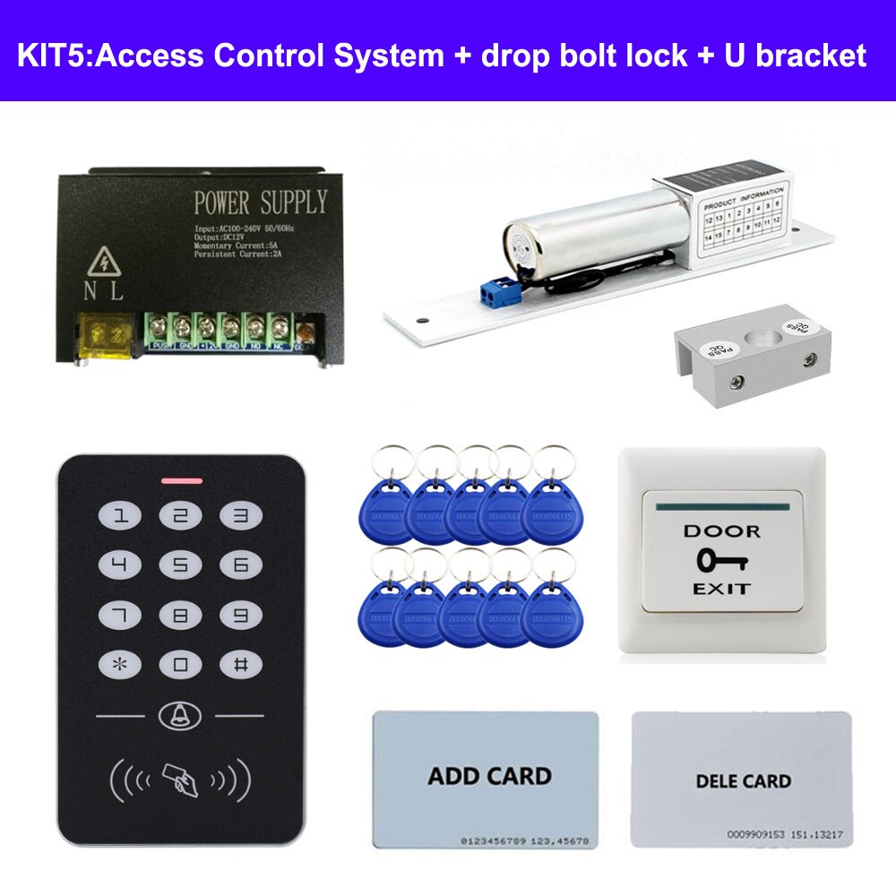Various Door Access Control System Kit ID keypad access control + Power Supply +exit button+ Electric Door Locks for office: KIT5