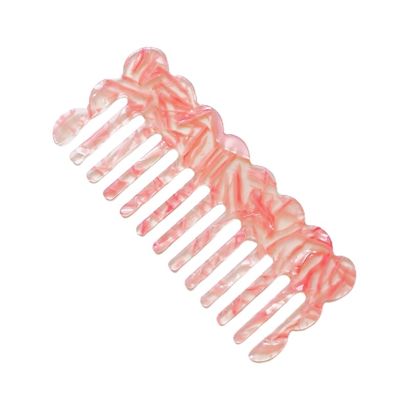 Cellulose Acetate Wide Tooth Pocket Hair Comb Colorful Marble Stone Leopard Print Wavy Trim Detangling Hairbush Hairdressing Too: Pink