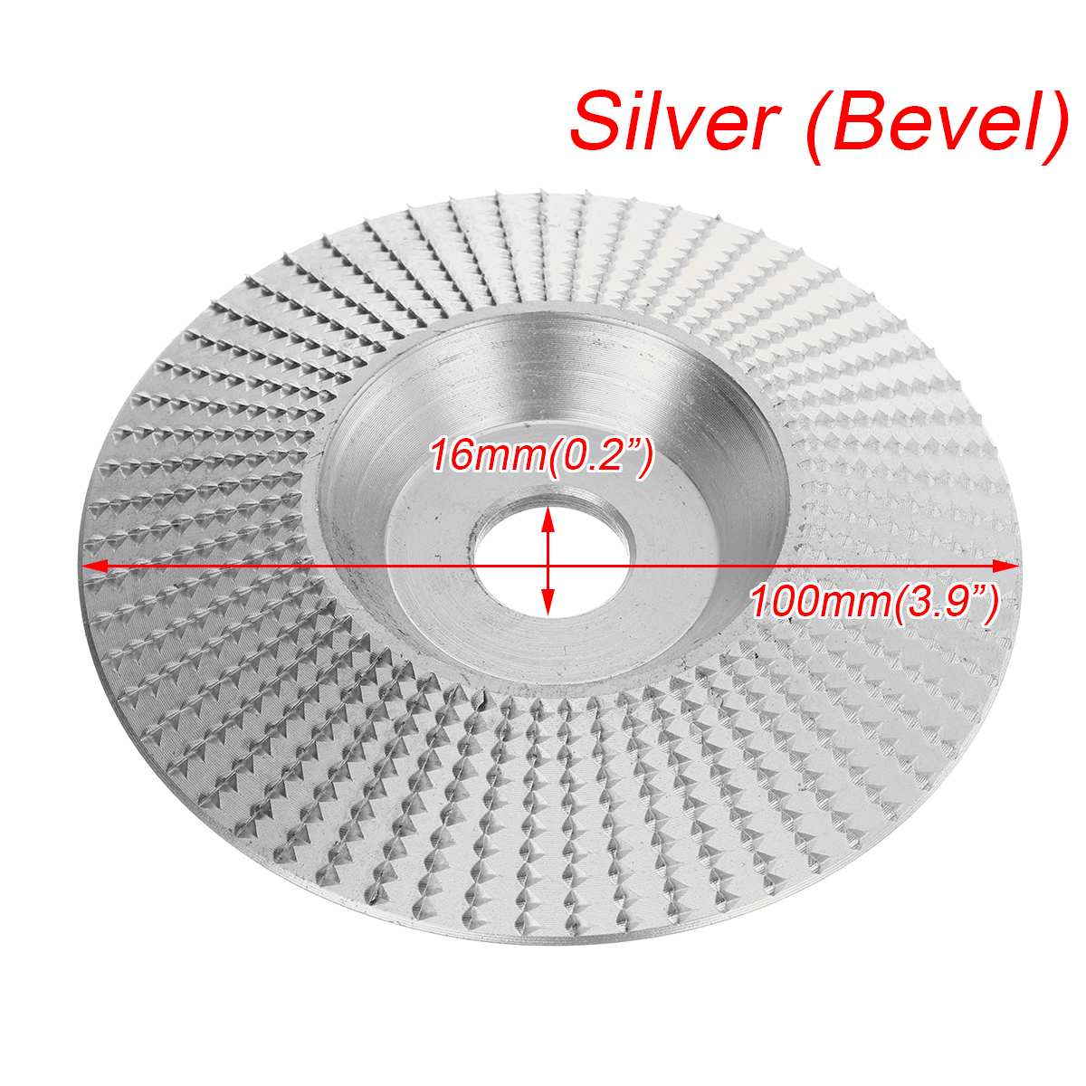 Ronde houten hoekslijpschijf schuurschijf haakse slijper wolfraamcarbide coating boring vormgeven schuren houtsnijwerk roterend gereedschap: Schuine kant 100 x 16mm zilver