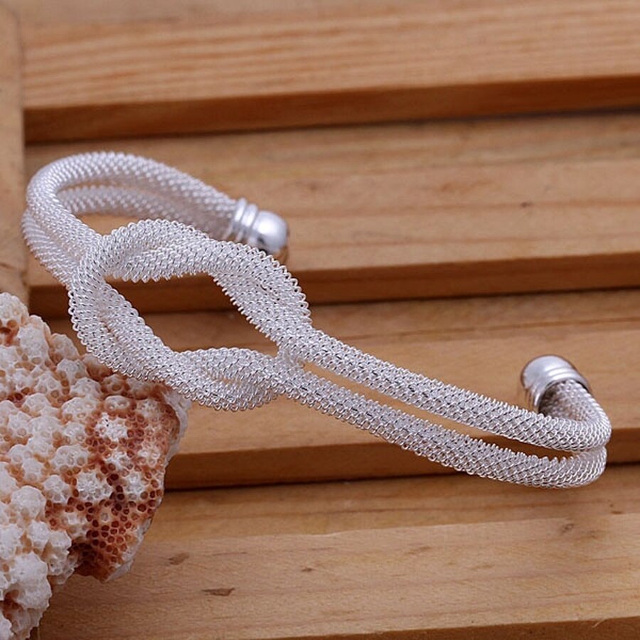 Vrouwen sieraden Zilveren kleur sieraden mode prachtige geknoopt netto circulaire open bangle armband B091