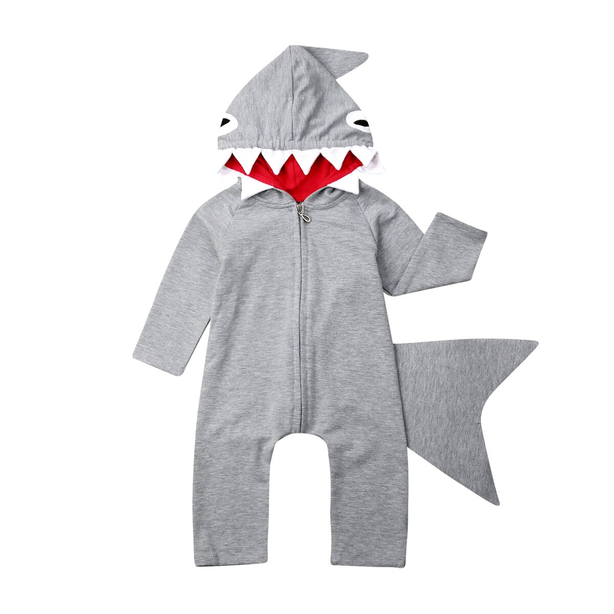 Herbst Winter Kinder Baby Jungen Shark Hoodies Kostüm Lange Ärmel Reißverschluss Strampler Overall Kleinkind Infant Jungen Kleidung Outfits: 24M